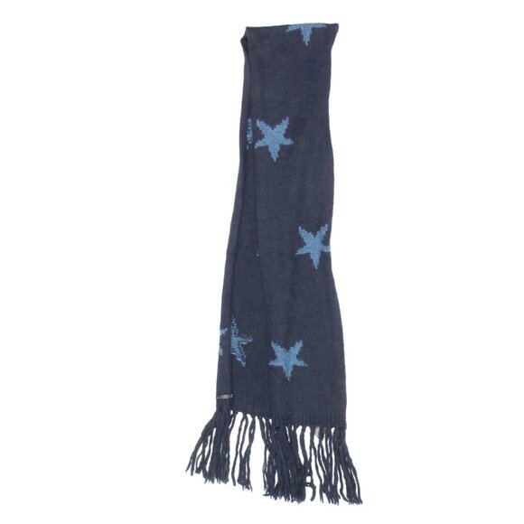 COACH Wool Blend Long Scarf Dark Blue Stars Fringe /822 - Picture 2 of 3